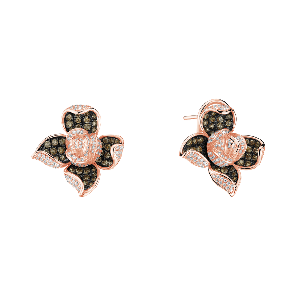 Náušnice s bielymi a hnedými diamantmi Luciana