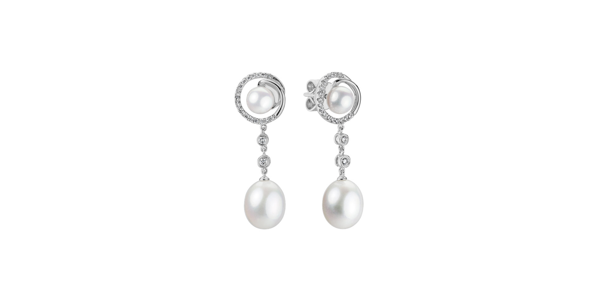 Náušnice s perlami a diamantmi Swinging Pearls