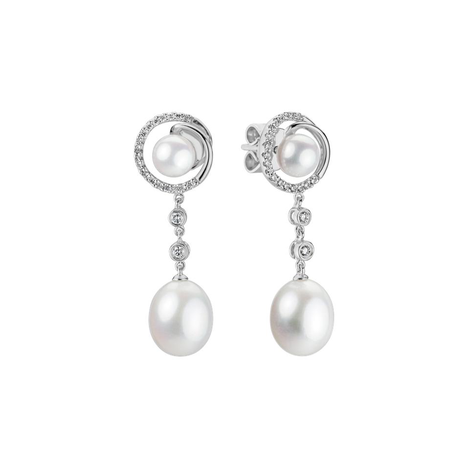 Náušnice s perlami a diamantmi Swinging Pearls