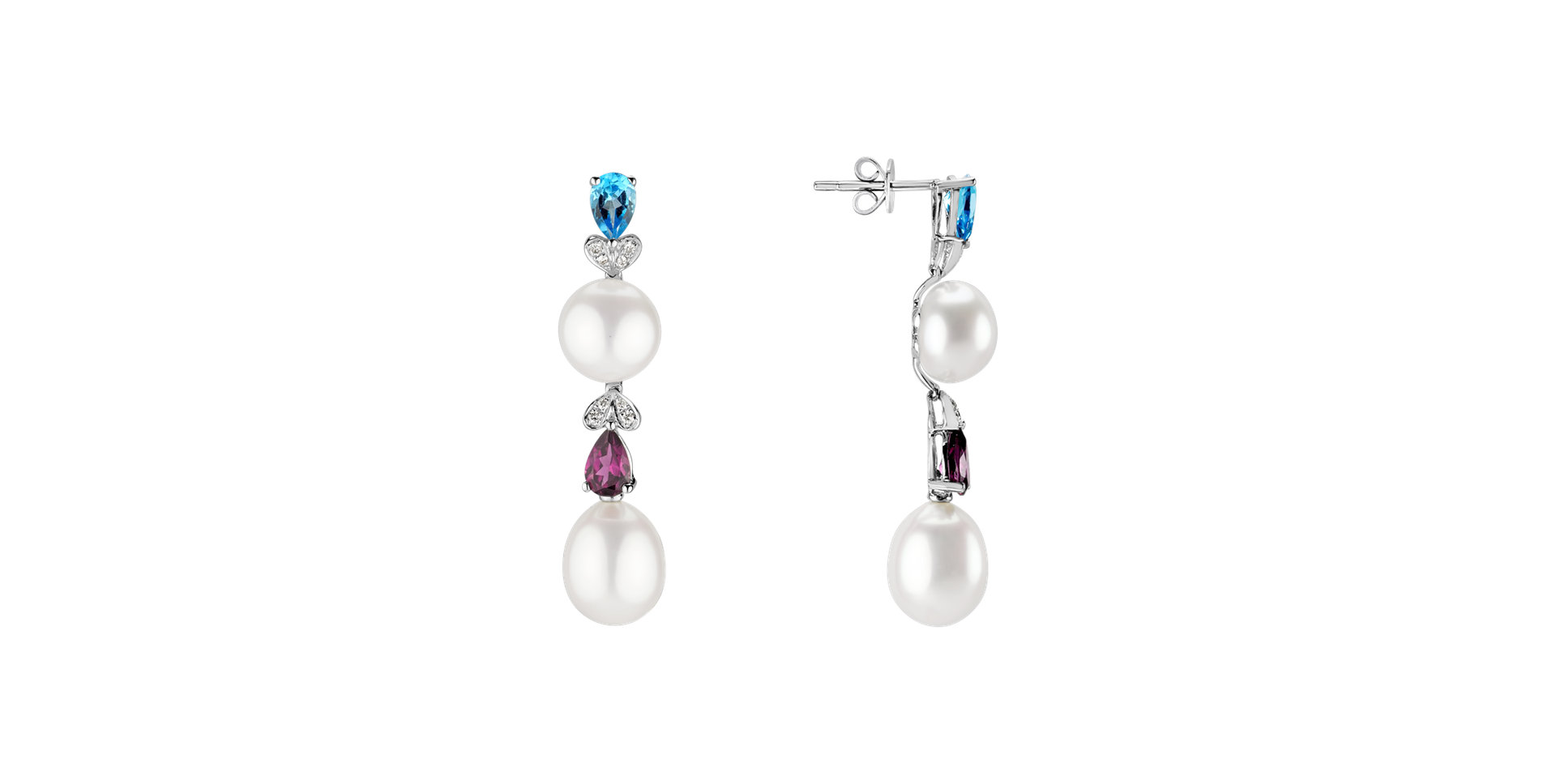 Náušnice s diamantmi, bielymi perlami a drahokamami Ocean Love