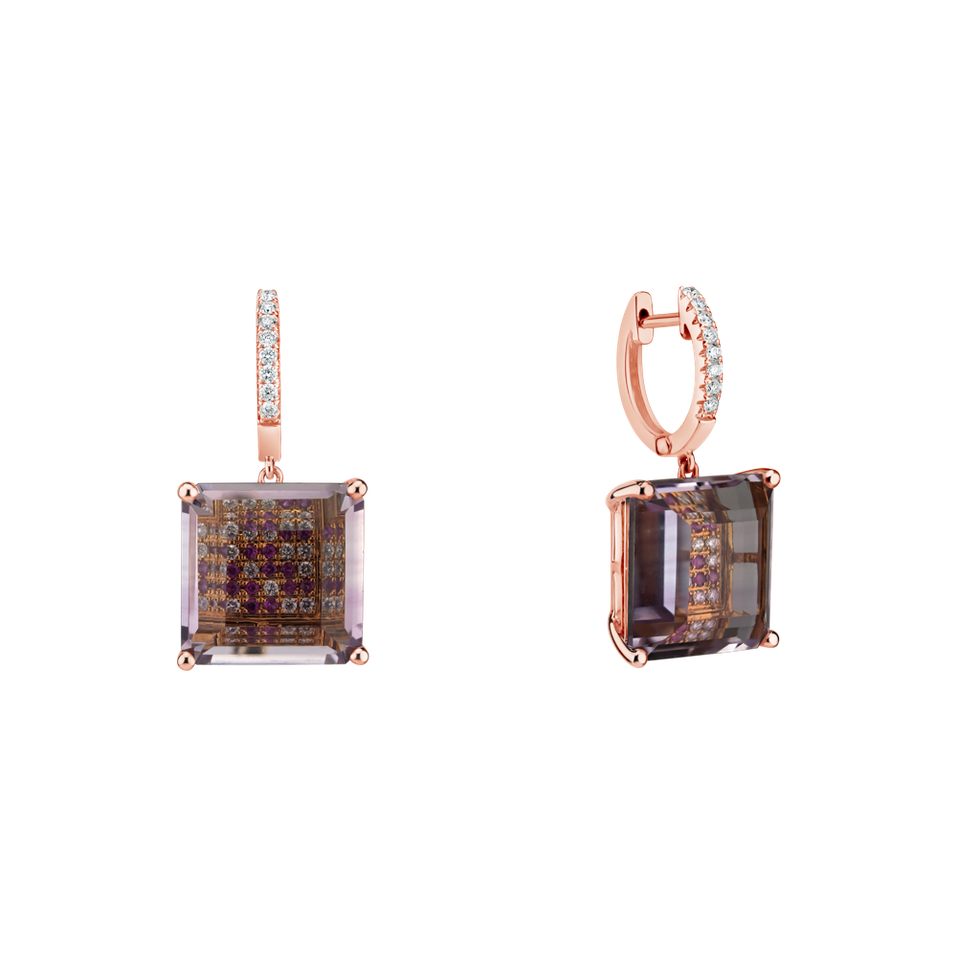 Náušnice s ametystom, diamantmi a zafírom Aisling