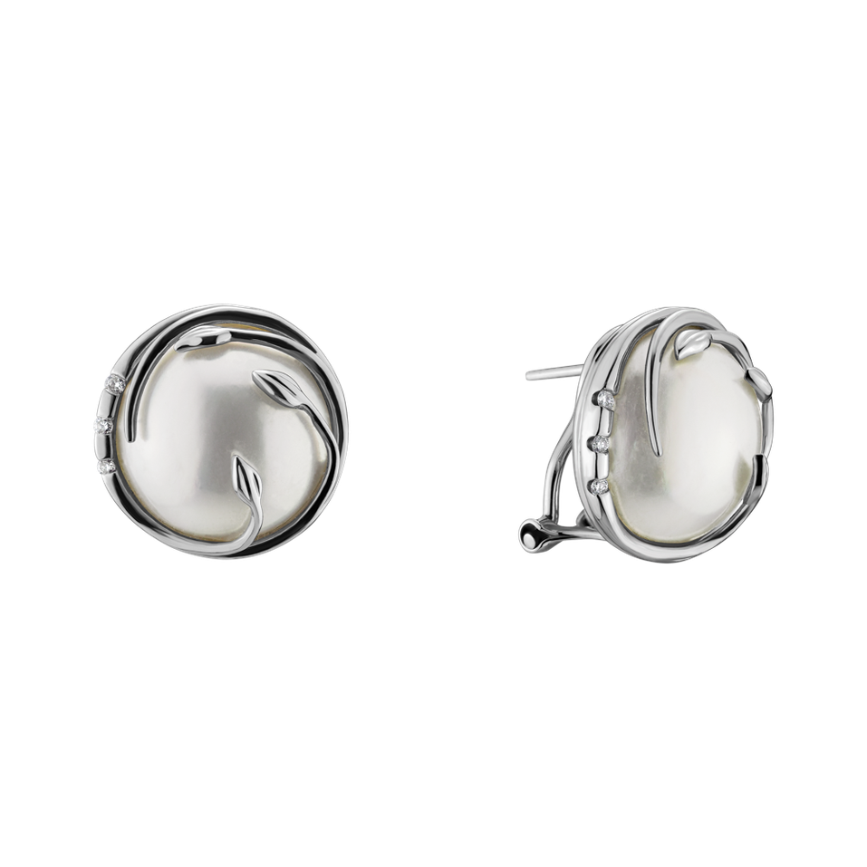 Náušnice s perlou a diamantom Pearly Embrace