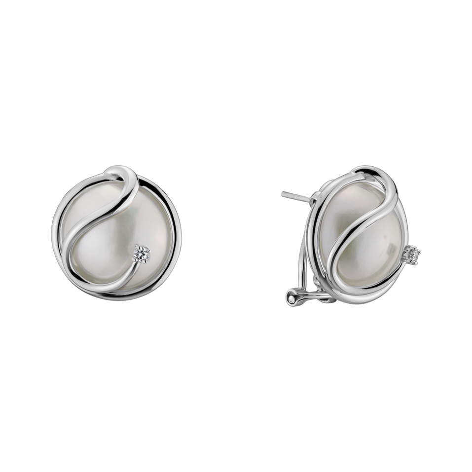 Náušnice s perlou a diamantom Nebula Pearl