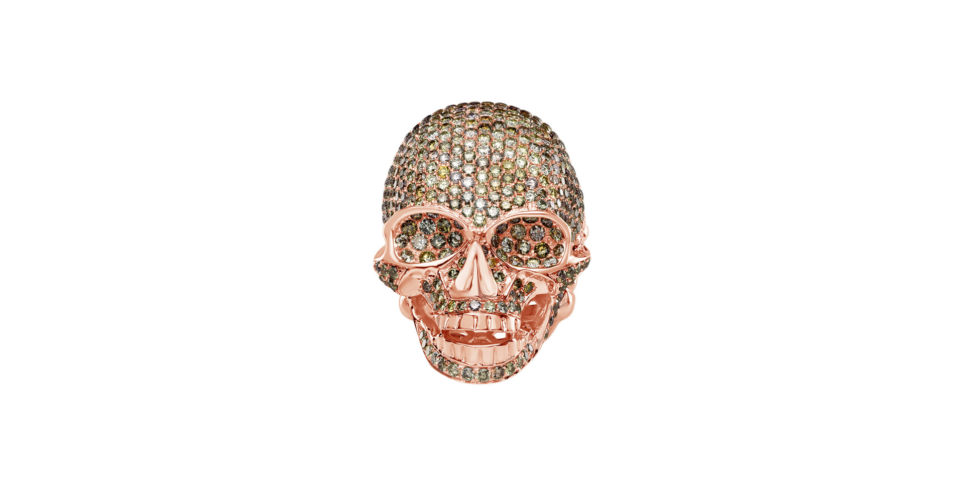 Prsteň s bielymi a hnedými diamantmi Diamond Skull