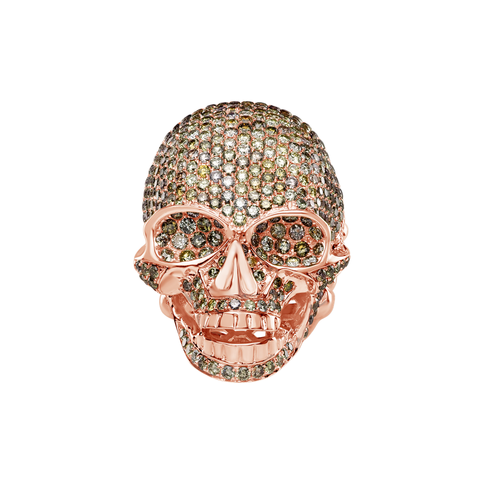 Prsteň s bielymi a hnedými diamantmi Diamond Skull