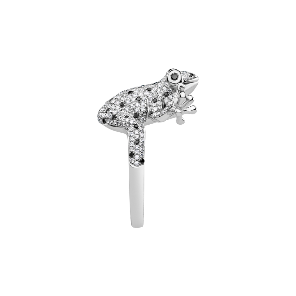 Prsteň s bielymi a čiernymi diamantmi Magic Frog