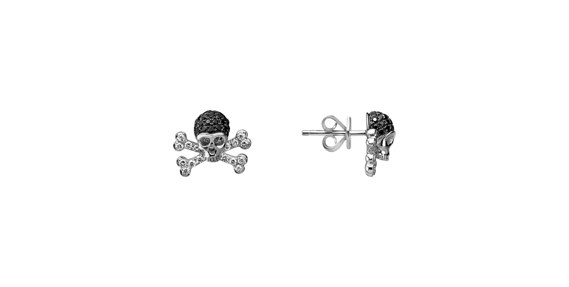 Náušnice s bielymi a čiernymi diamantmi Luxury Skull