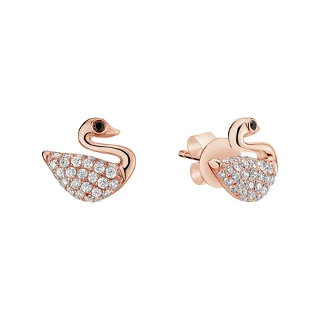 Náušnice s čiernymi a bielymi diamantmi Noble Swans