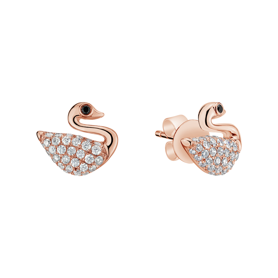Náušnice s čiernymi a bielymi diamantmi Noble Swans