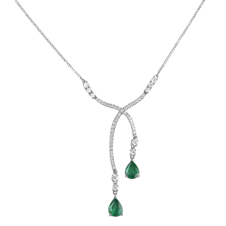 Náhrdelník s diamantmi a smaragdmi Emerald Tear