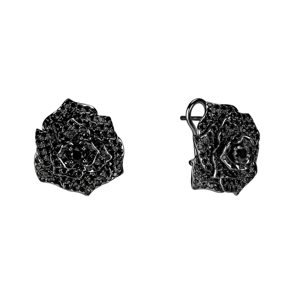 Náušnice s čiernymi diamantmi Witching Rose
