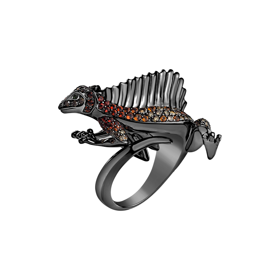 Prsteň s hnedými diamantmi, granátmi a zafírmi Dark Lizard