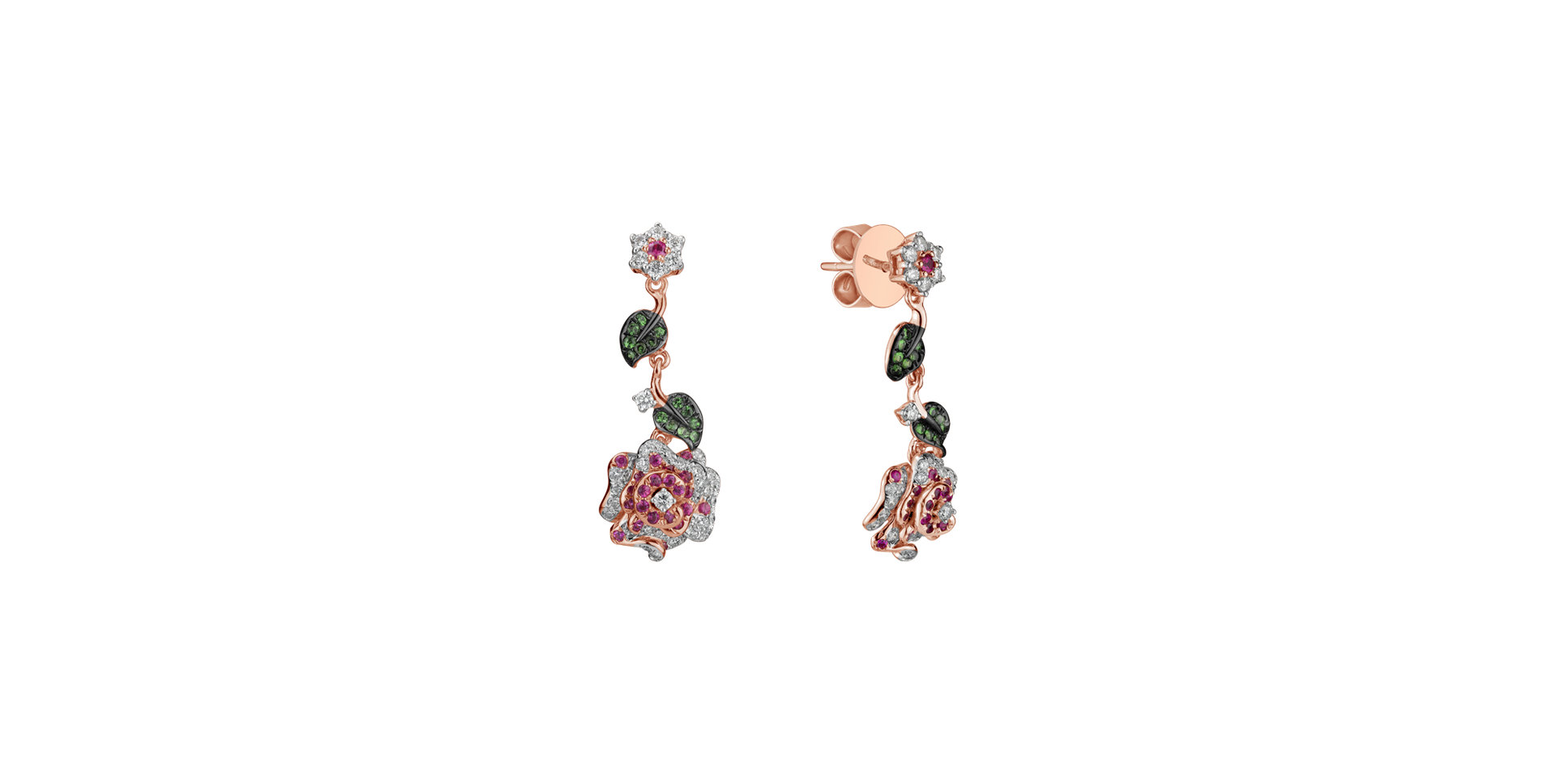 Náušnice s diamantmi, rubínom a granátom Laguna