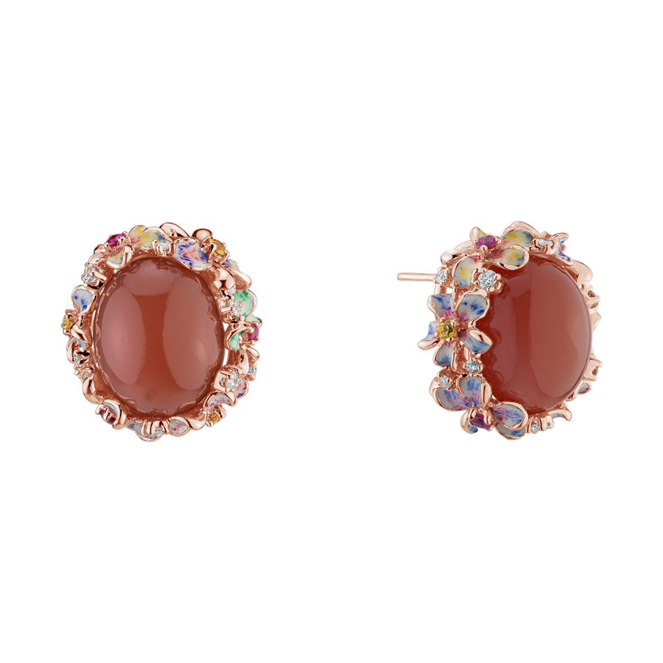 Náušnice s mesačným kameňom, diamantmi a drahokamami Ayse