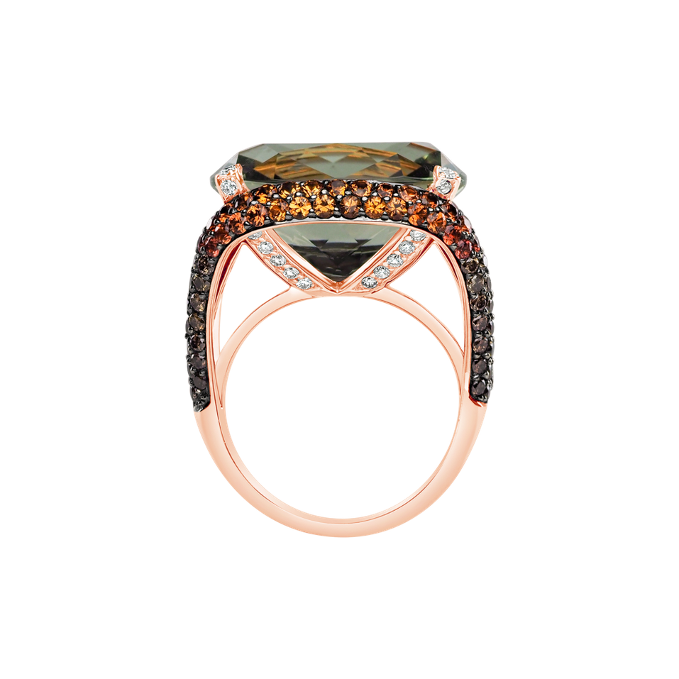 Prsteň s ametystom, bielymi, hnedými diamantmi a zafírmi Renaissance