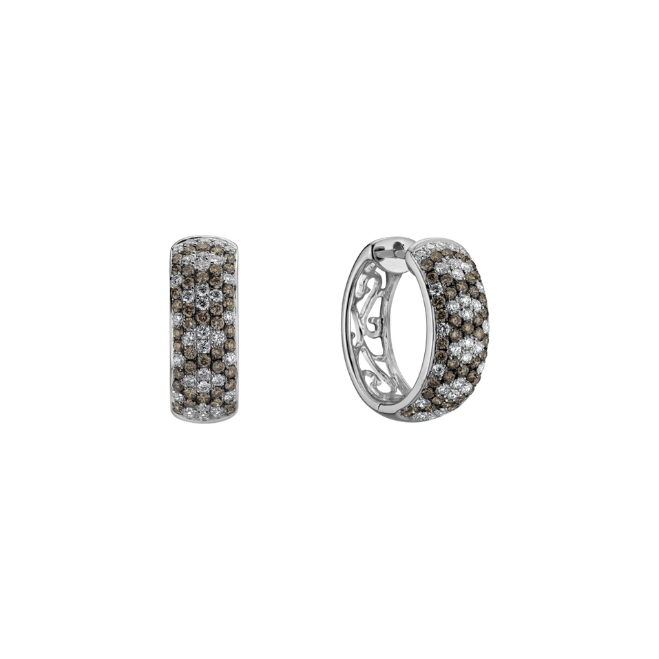 Náušnice s bielymi a hnedými diamantmi Mystical Loops