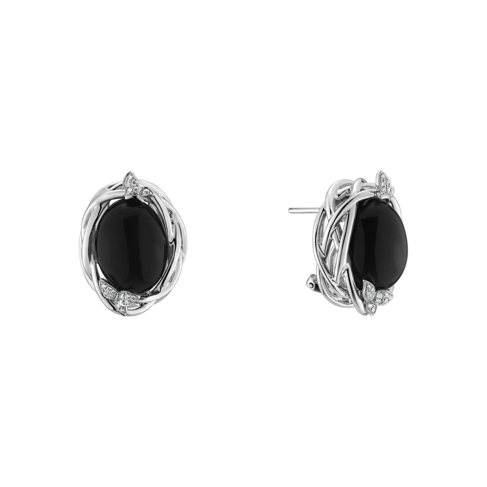 Náušnice s mesačným kameňom a diamantmi Dark Waves