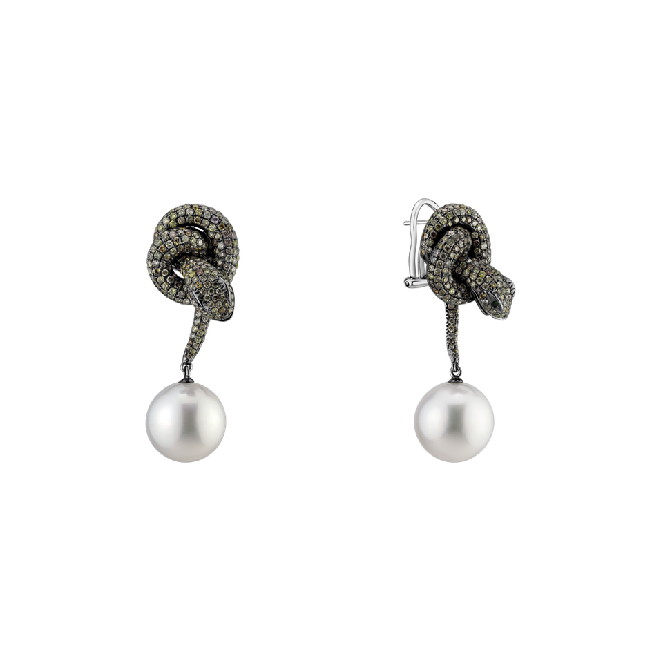 Náušnice s hnedými diamantmi, granátmi a perlou Sea Glamour