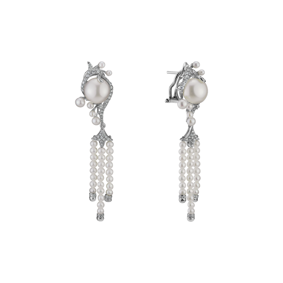 Náušnice s perlami a diamantmi White Waterfall