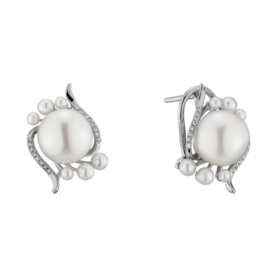Náušnice s perlou a diamantmi Tear of Mermaid