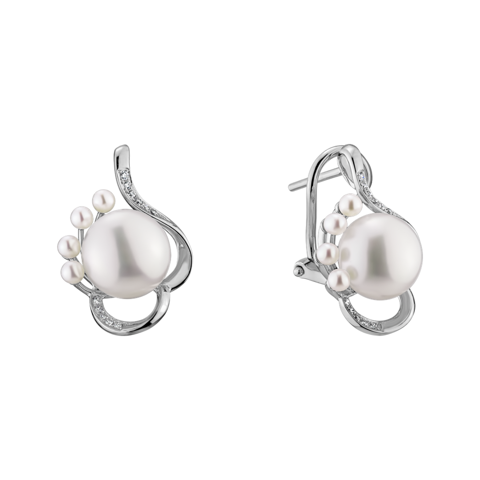 Náušnice s perlou a diamantmi White Elegance