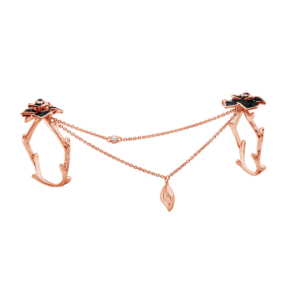 Prsteň s diamantmi a emailmi Floral Delicacy