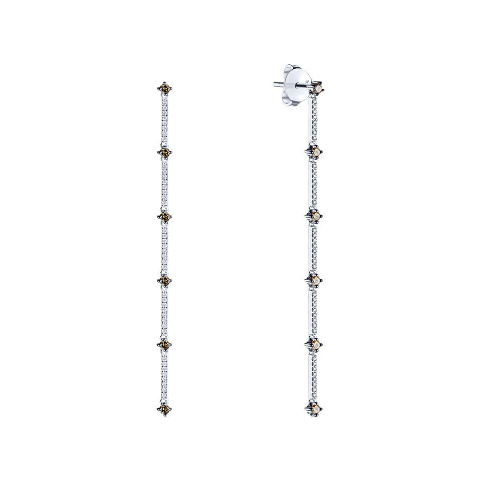 Náušnice s bielymi a hnedými diamantmi Starry Waterfall