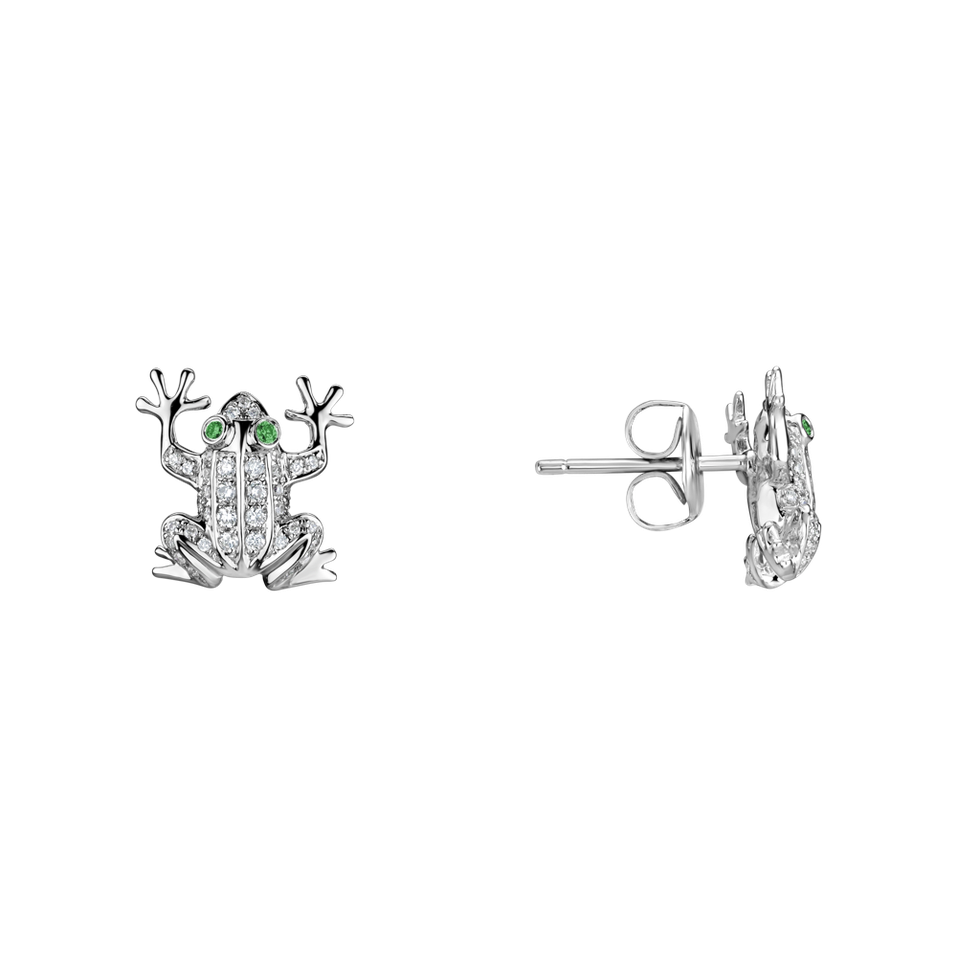Náušnice s diamantmi a granátmi Frog Prince