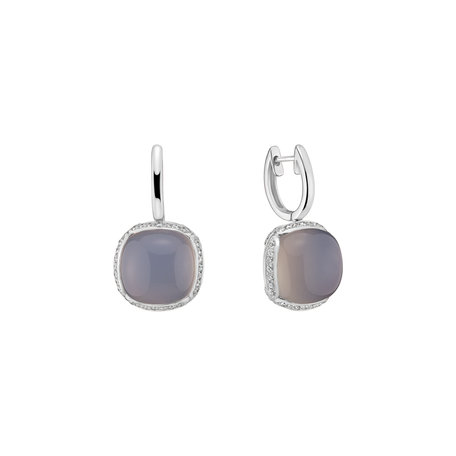 Náušnice s chalcedonom a diamantmi Mystic Drop