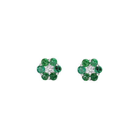 Náušnice s diamantom a smaragdmi Shiny Flower