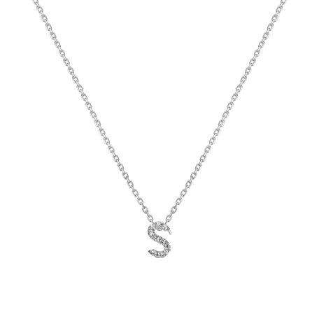 Náhrdelník 14kt biele zlato s diamantmi Náhrdelník ALO Glittering Letter S