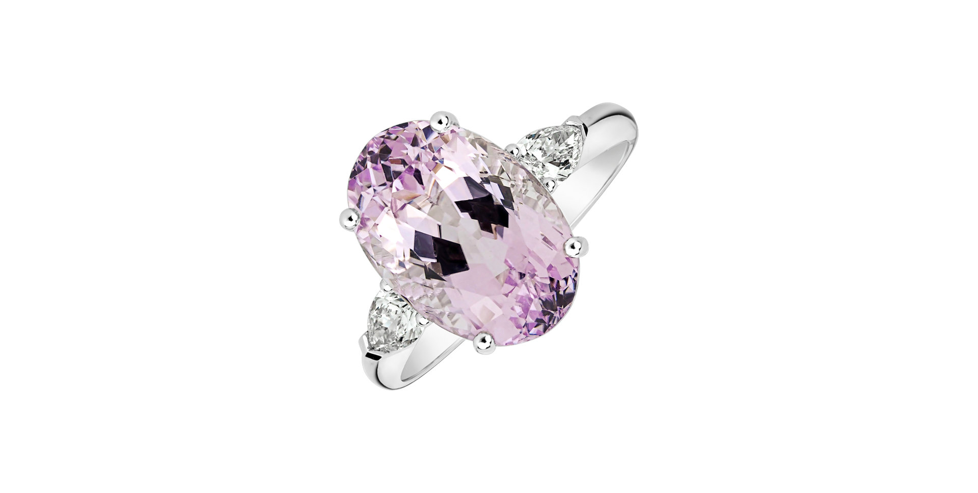 Prsteň 14kt biele zlato s diamantmi a kunzitom Fiona