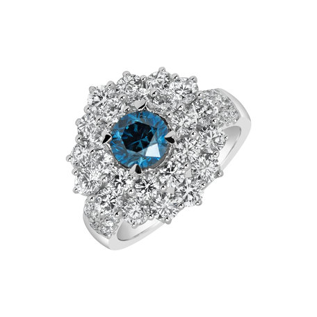 Prsteň s modrým diamantom a bielymi diamantmi Apology