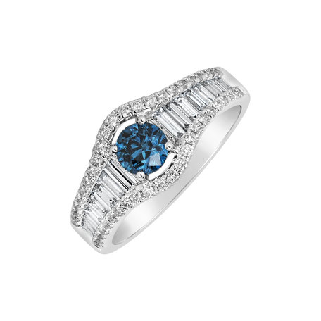 Prsteň s modrým diamantom a bielymi diamantmi Tearful Crown