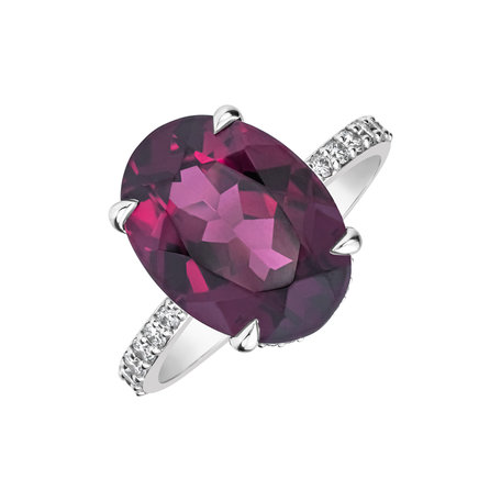 Prsteň s diamantmi a rhodolitom Burgundy Flame