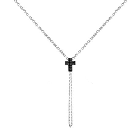Náhrdelník s čiernymi diamantmi Divine Cross