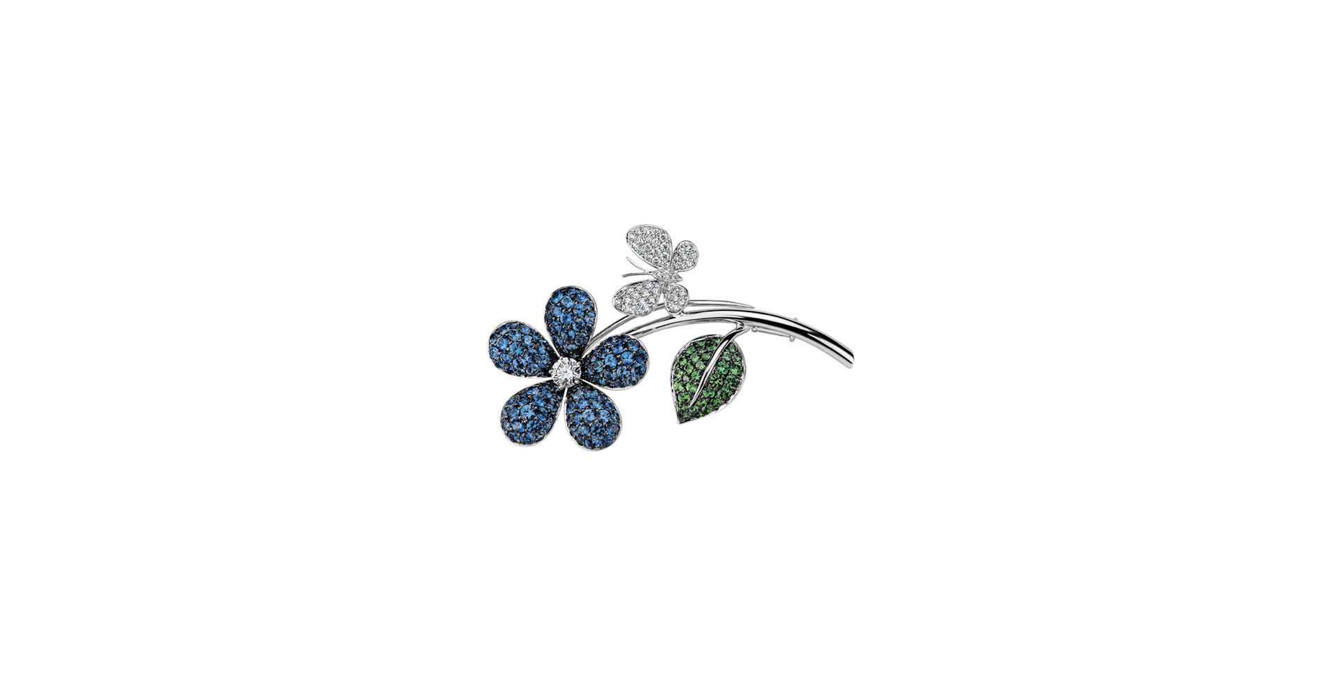 Brošňa s diamantmi, zafírmi a granátmi Heavenly Flower