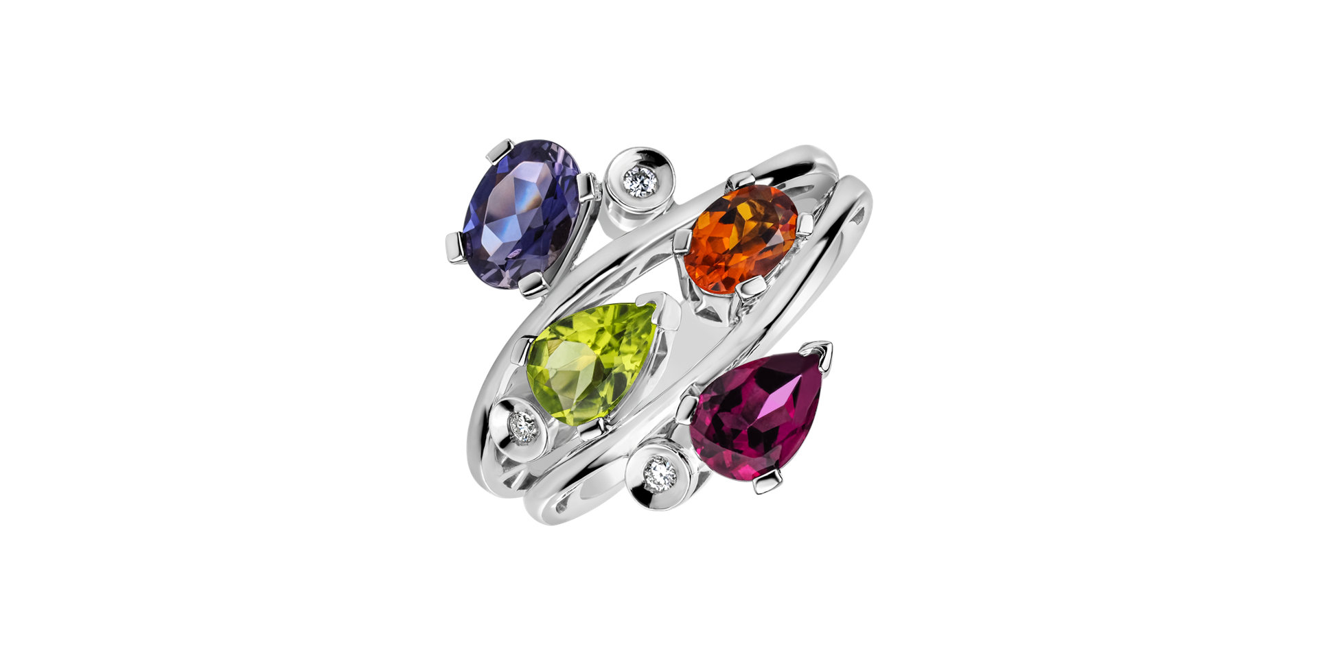 Prsteň s diamantmi a drahými kameňmi Crown Beauty