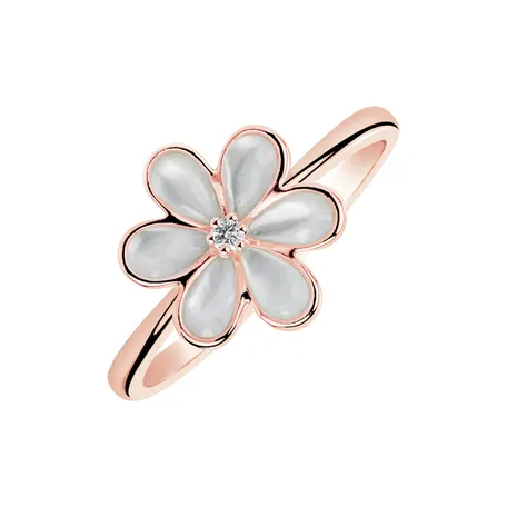 Prsteň s diamantom a perleťou Petals & Dreams