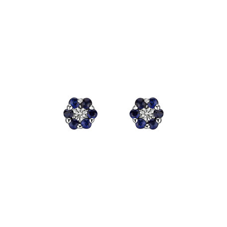 Náušnice s diamantom a zafírmi Shiny Flower
