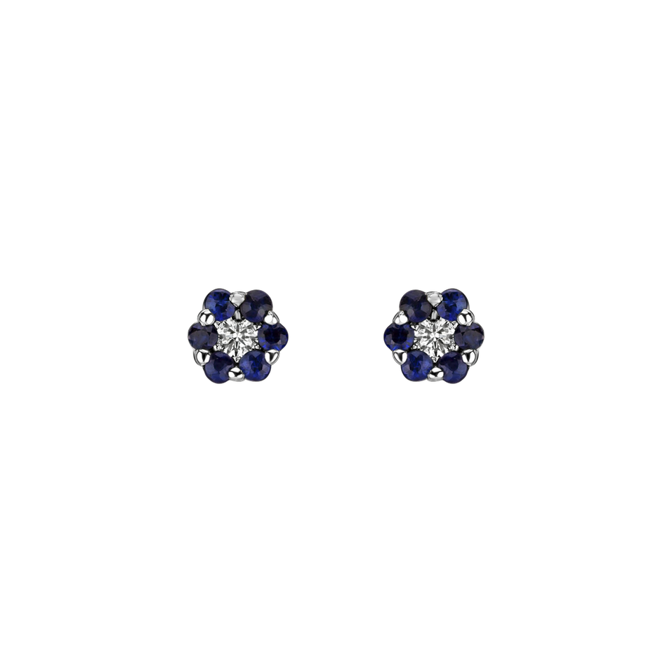 Náušnice s diamantom a zafírmi Shiny Flower