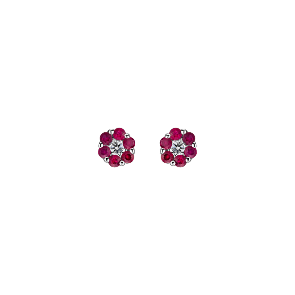 Náušnice s diamantom a rubínmi Shiny Flower