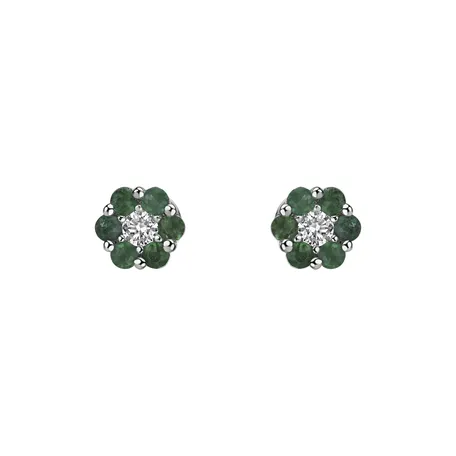 Náušnice s diamantom a smaragdmi Shiny Flower