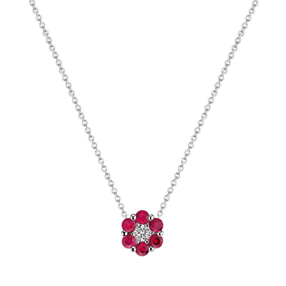 Náhrdelník s rubínmi a diamantom Shiny Flower