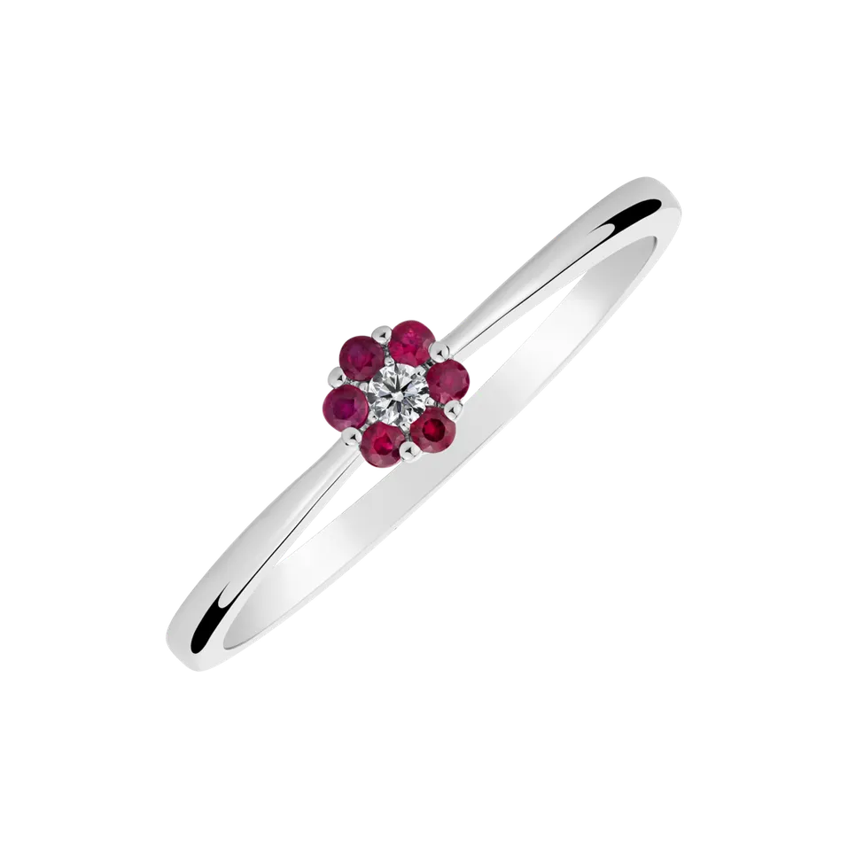 Prsteň s diamantom a rubínmi Shiny Flower