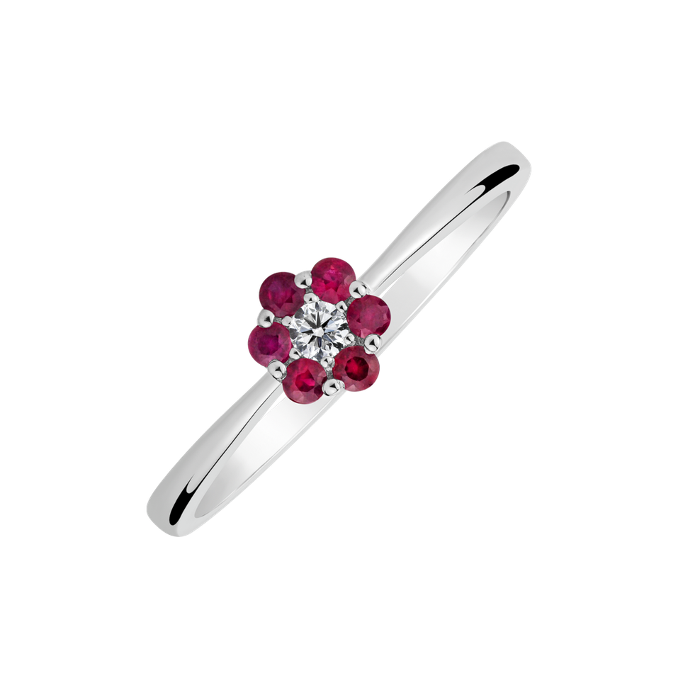 Prsteň s diamantom a rubínmi Shiny Flower