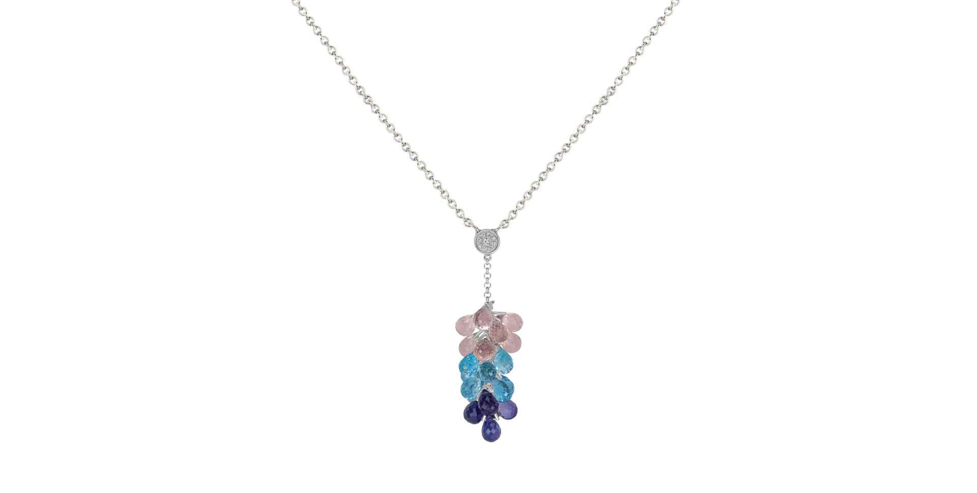 Náhrdelník s ruženínom, topásom, ametystom a diamantmi Coral Cascade