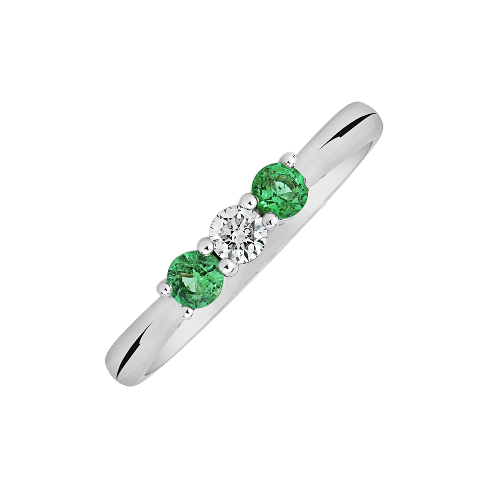 Prsteň 14kt biele zlato s diamantmi a smaragdom Prsteň ALO Ranger