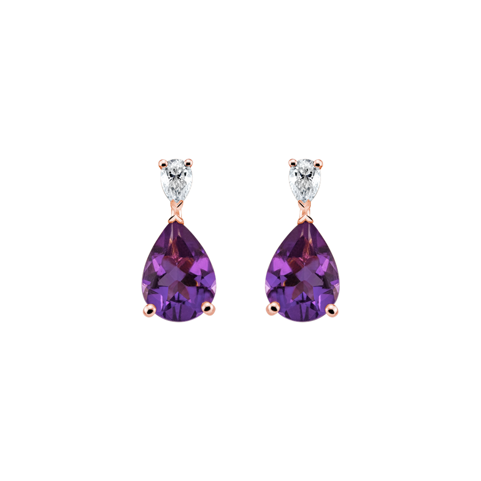 Náušnice s diamantom a ametystom Purple Bloom