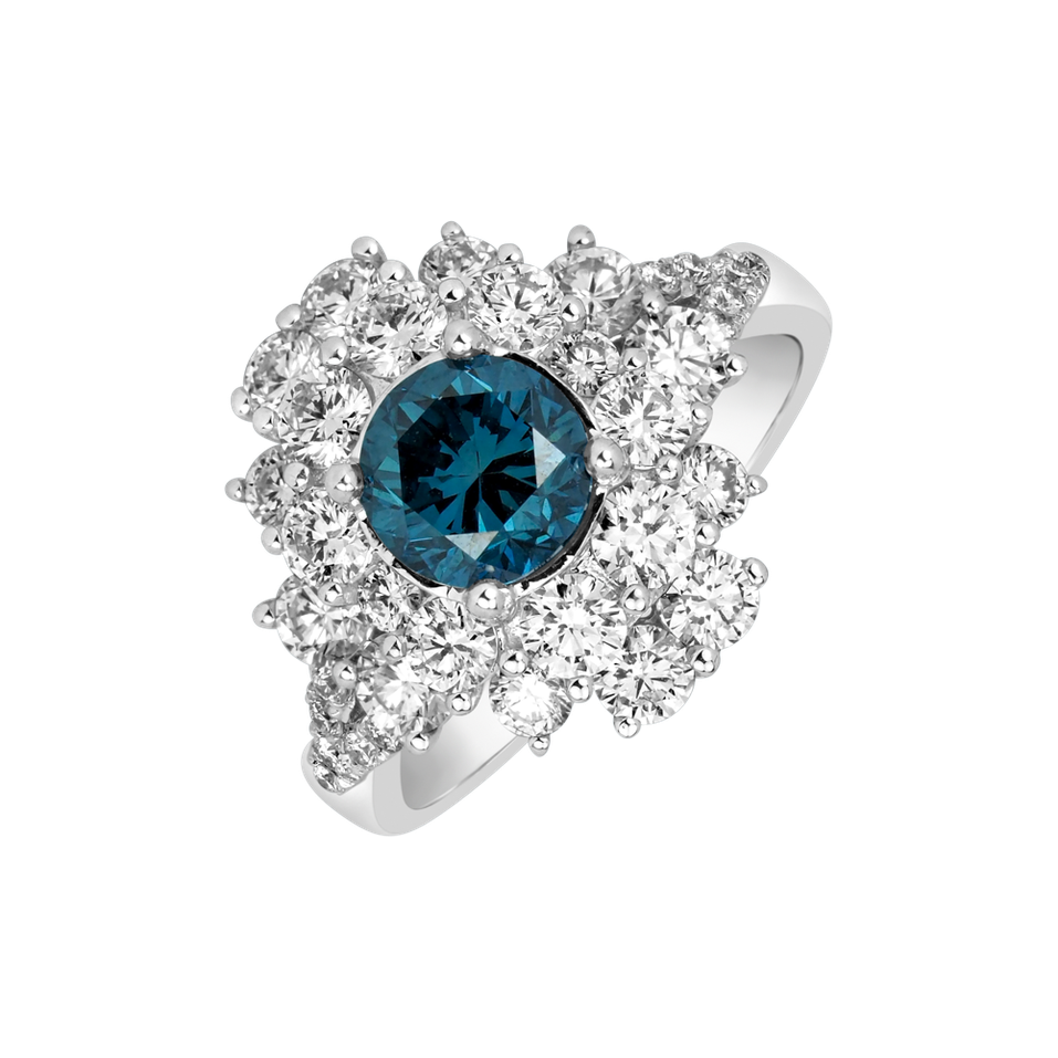 Prsteň s modrým diamantom a bielymi diamantmi Sky Tear